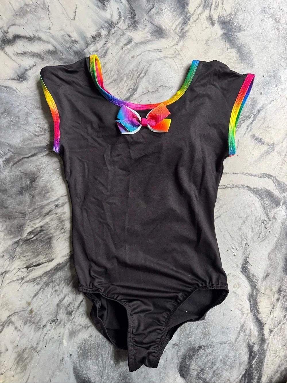 NWT New JOJO SIWA by DANSKIN Black Rainbow Trim Bow Cut Out Leotard L 12 14